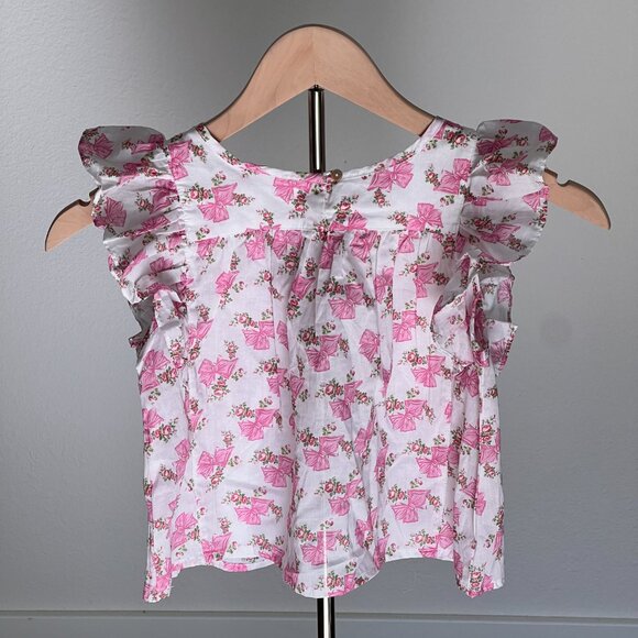 American Girl LoveshackFancy Pink Bow & Floral Flutter Sleeve Top - NWT - Picture 2 of 10